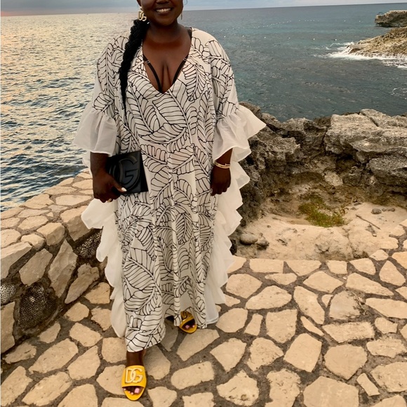 Fe Noel Kaftan- Palm Leaf Print Ruffle Trim Cover Up Dress- Fe Noel x Target - Picture 14 of 14